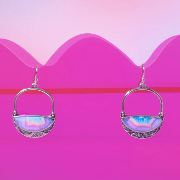 Geode Style French Hook Silver Earrings Pinks Purples Blues NWT - Picture 5 of 7